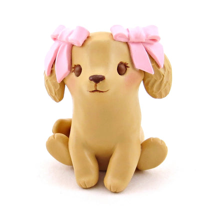 Golden Retriever Puppy with Pink Bows Figurine - Polymer Clay Spring Collection