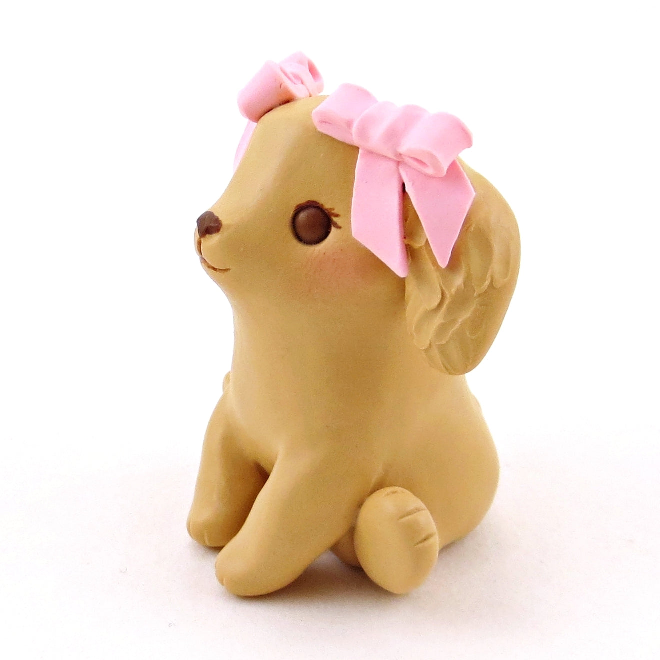 Golden Retriever Puppy with Pink Bows Figurine - Polymer Clay Spring Collection