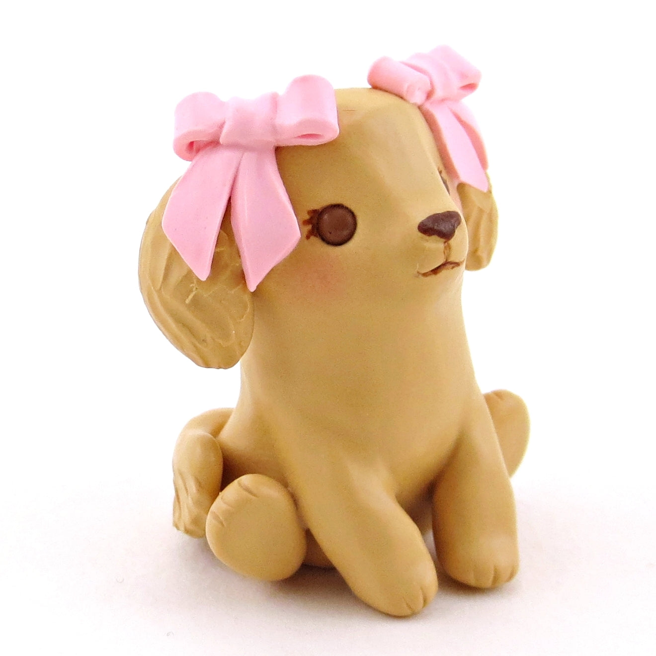 Golden Retriever Puppy with Pink Bows Figurine - Polymer Clay Spring Collection