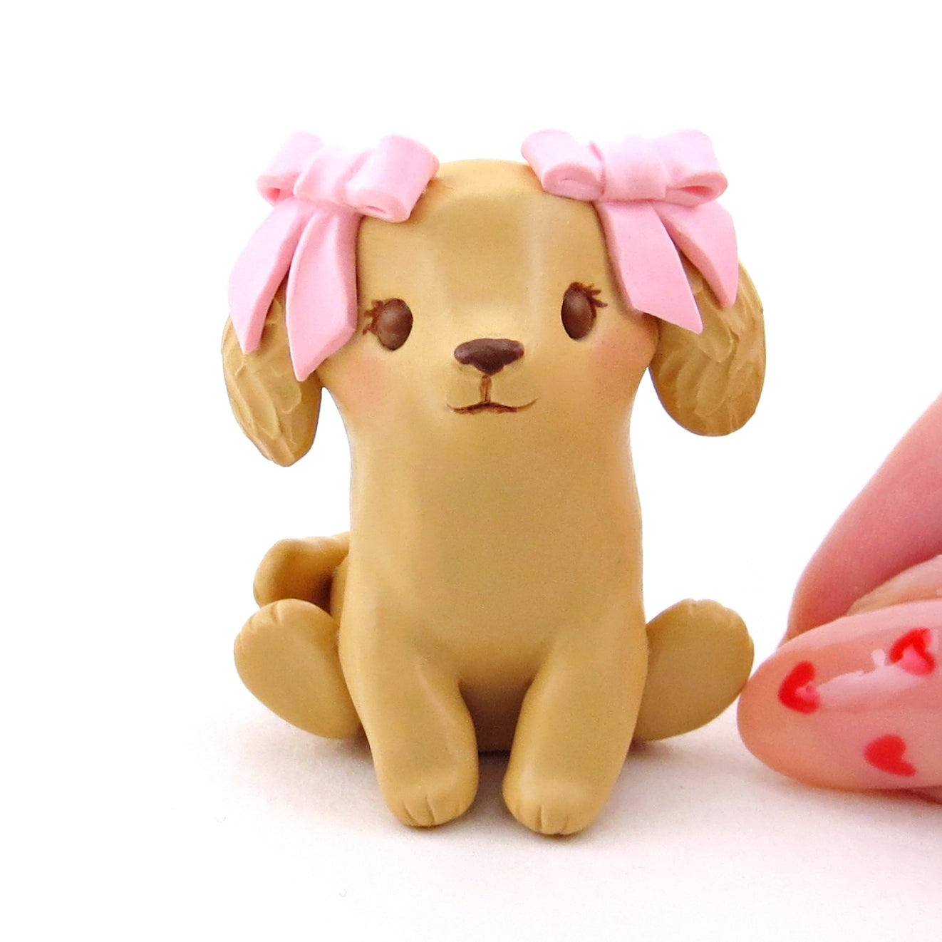 Golden Retriever Puppy with Pink Bows Figurine - Polymer Clay Spring Collection