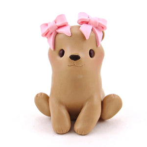 Little Brown Bear with Pink Bows Figurine - Polymer Clay Spring Collection