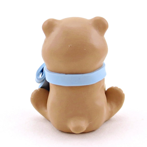 Little Brown Bear with Blue Bow Figurine - Polymer Clay Spring Collection