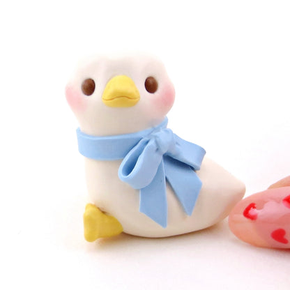 Maisie the Goose with Blue Bow Figurine - Polymer Clay Spring Collection