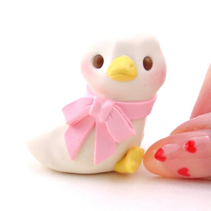 Maisie the Goose with Pink Bow Figurine - Polymer Clay Spring Collection