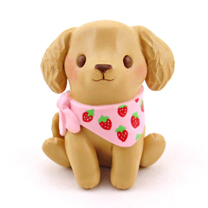 Golden Retriever Puppy in a Strawberry Bandana Figurine - Polymer Clay Spring Collection