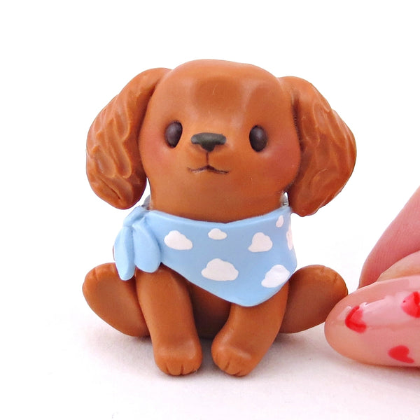 Red Golden Retriever Puppy in a Cloud Bandana Figurine - Polymer Clay Spring Collection