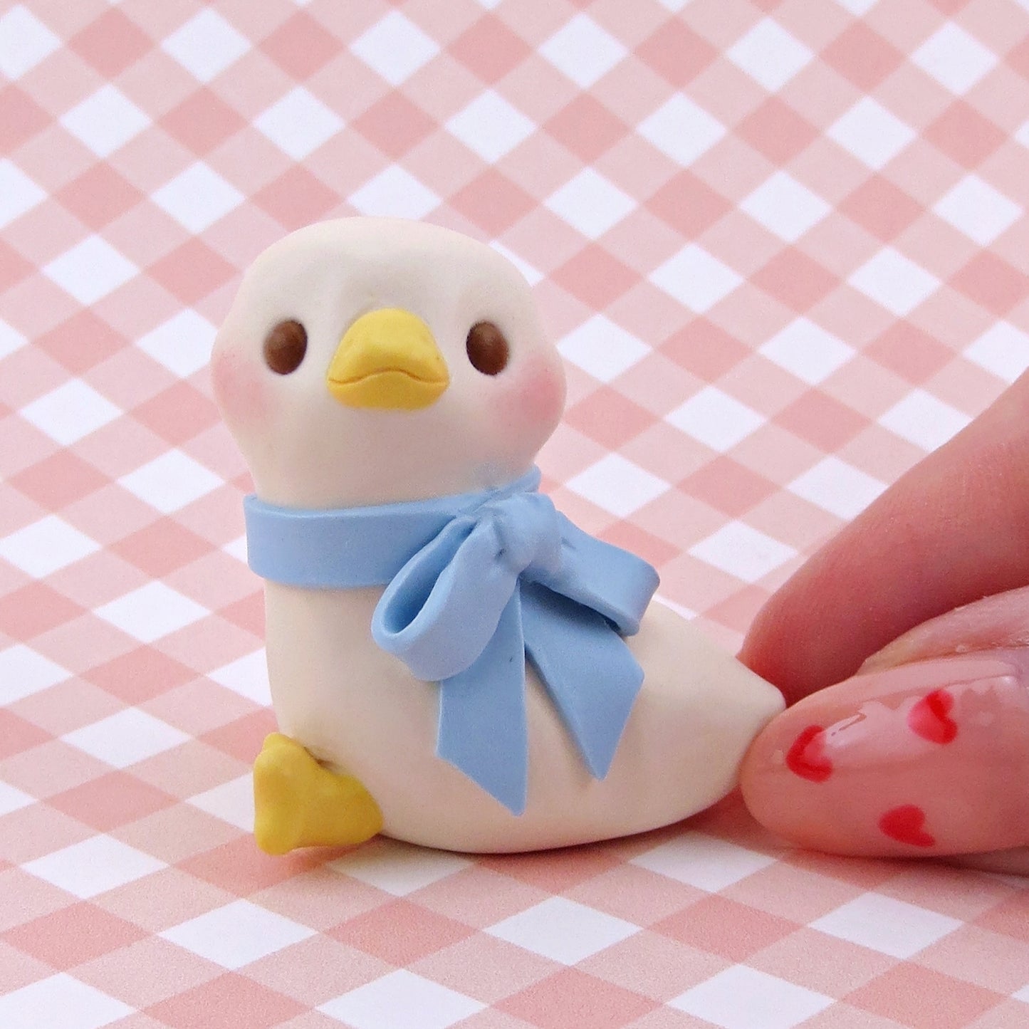 Maisie the Goose with Blue Bow Figurine - Polymer Clay Spring Collection