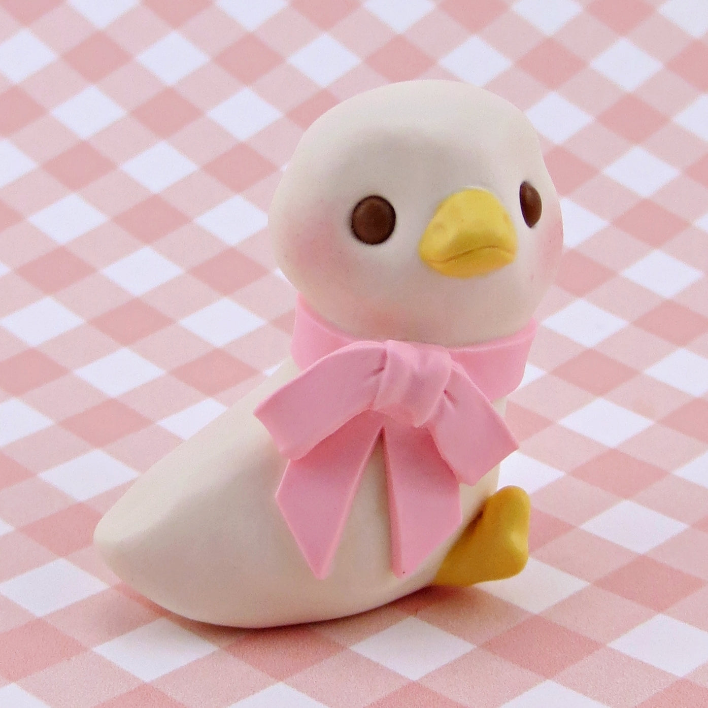 Maisie the Goose with Pink Bow Figurine - Polymer Clay Spring Collection