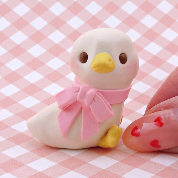 Maisie the Goose with Pink Bow Figurine - Polymer Clay Spring Collection