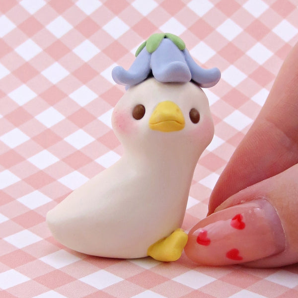Maisie the Goose in a Bluebell Flower Hat Figurine - Polymer Clay Spring Collection