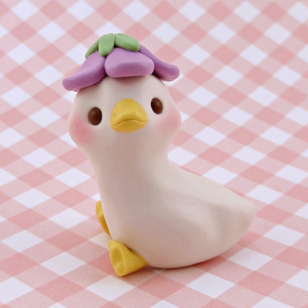 Maisie the Goose in a Purple Flower Hat Figurine - Polymer Clay Spring Collection