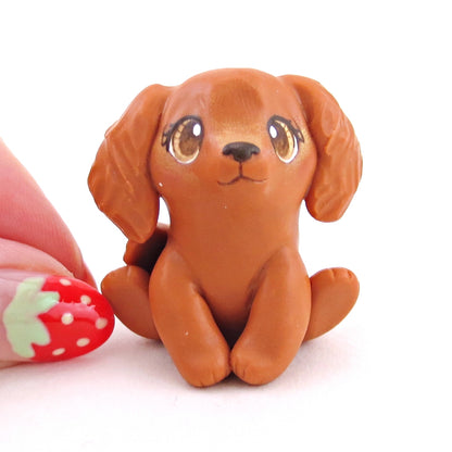 Red Golden Retriever Dog Figurine - Polymer Clay Spring Collection