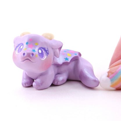 Lavender Star Baby Dragon Figurine - Polymer Clay Spring Collection