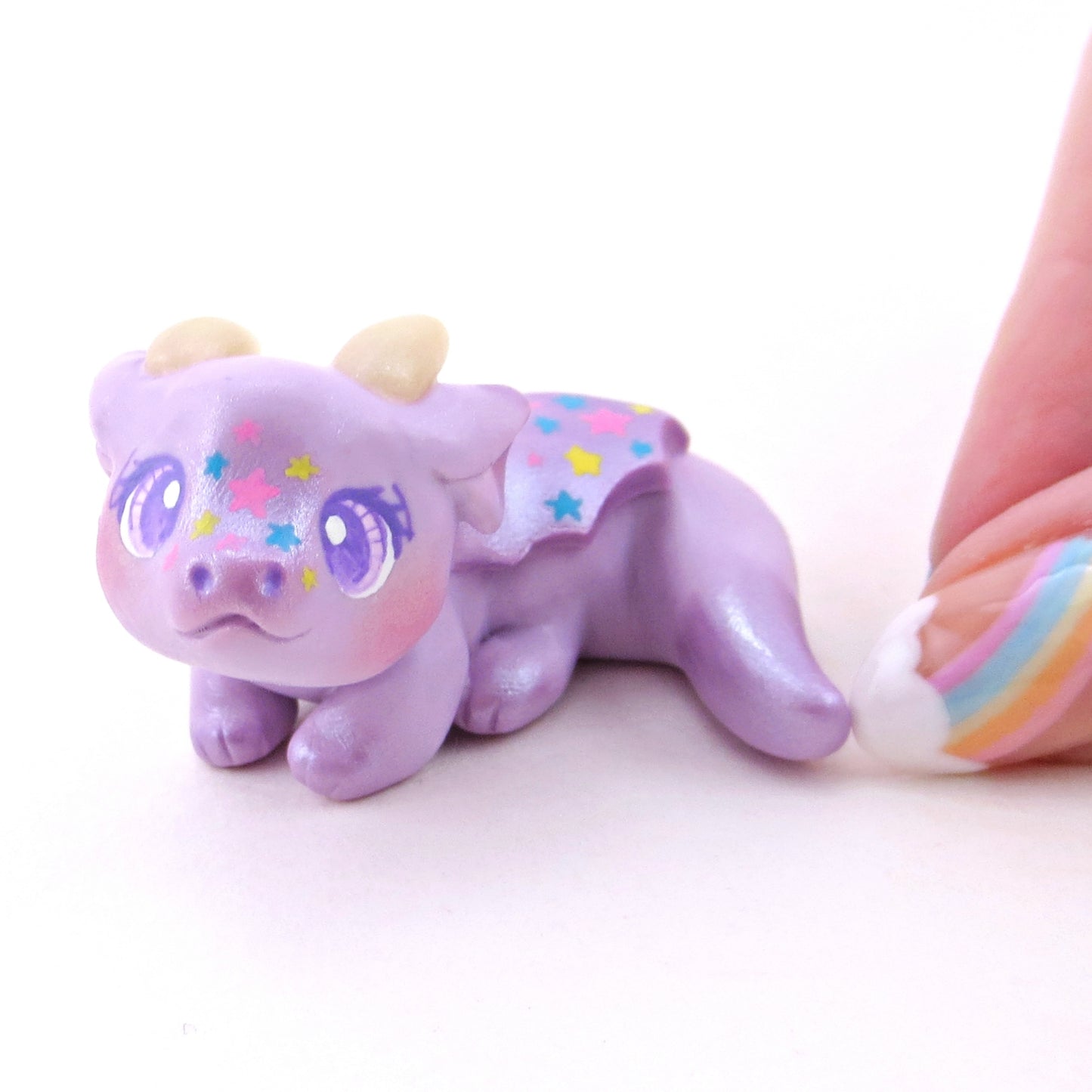 Lavender Star Baby Dragon Figurine - Polymer Clay Spring Collection