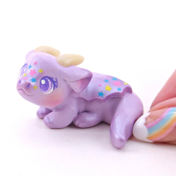 Lavender Star Baby Dragon Figurine - Polymer Clay Spring Collection