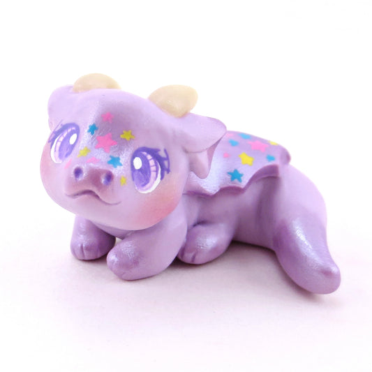 Lavender Star Baby Dragon Figurine - Polymer Clay Spring Collection