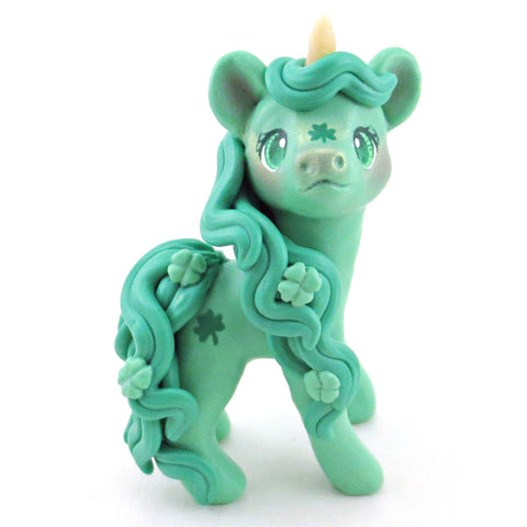 Lucky Clover Unicorn Figurine - Polymer Clay Spring Collection
