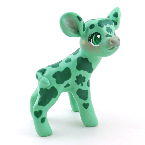 Lucky Clover Cow Figurine - Polymer Clay Spring Collection