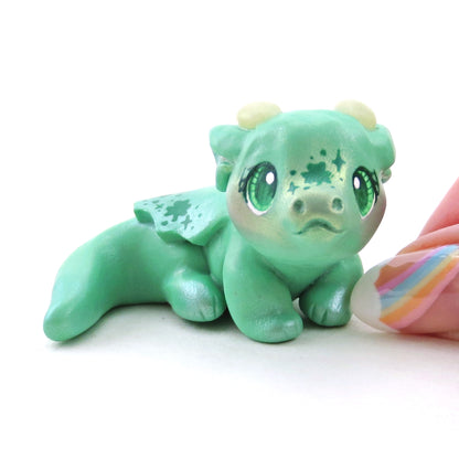 Lucky Clover Baby Dragon Figurine - Polymer Clay Spring Collection