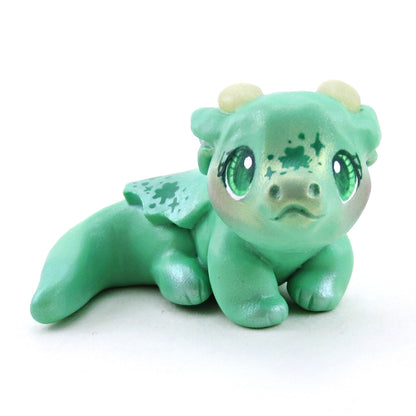 Lucky Clover Baby Dragon Figurine - Polymer Clay Spring Collection