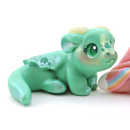 Lucky Clover Baby Dragon Figurine - Polymer Clay Spring Collection