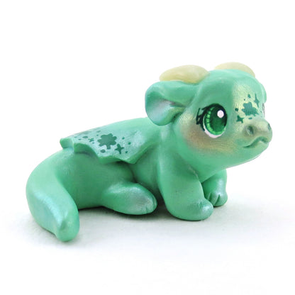 Lucky Clover Baby Dragon Figurine - Polymer Clay Spring Collection