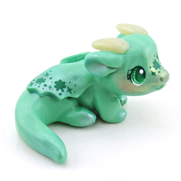 Lucky Clover Baby Dragon Figurine - Polymer Clay Spring Collection