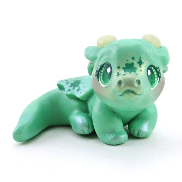 Lucky Clover Baby Dragon Figurine - Polymer Clay Spring Collection