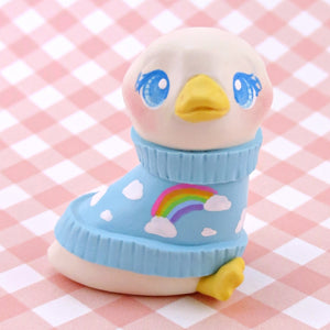 Goose in a Cloud and Rainbow Sweater Figurine - Polymer Clay Spring Collection