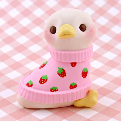 Maisie the Goose in a Strawberry Sweater Figurine - Polymer Clay Spring Collection