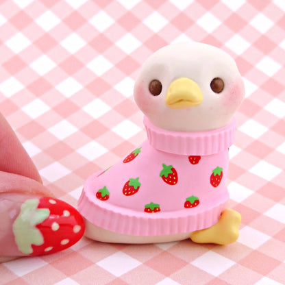 Maisie the Goose in a Strawberry Sweater Figurine - Polymer Clay Spring Collection