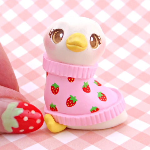 Goose in a Strawberry Sweater Figurine - Polymer Clay Spring Collection