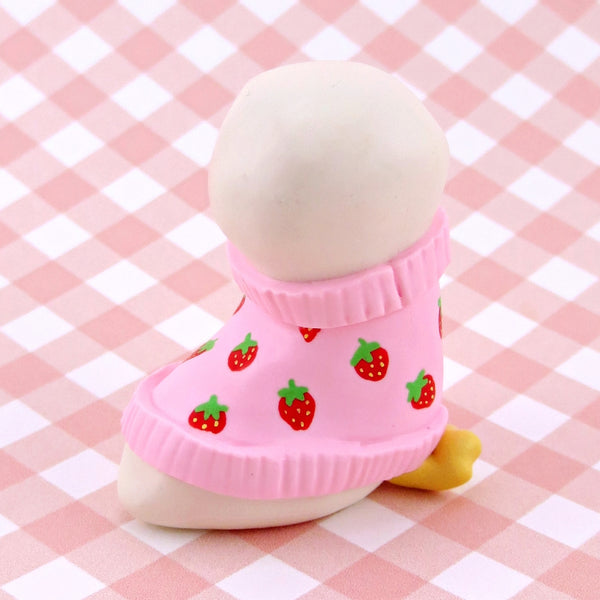 Goose in a Strawberry Sweater Figurine - Polymer Clay Spring Collection