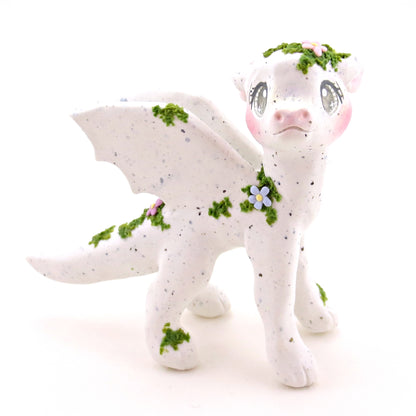 "White Granite" Mossy Gargoyle Dragon Figurine - Polymer Clay Animals Fairytale Spring Collection