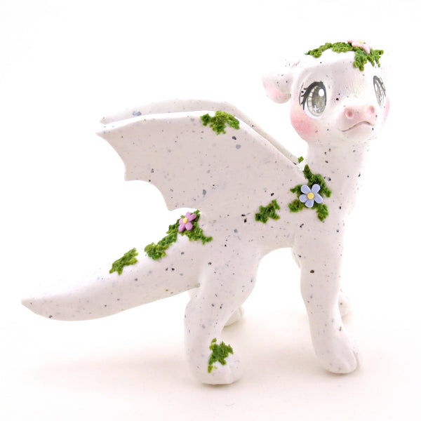 "White Granite" Mossy Gargoyle Dragon Figurine - Polymer Clay Animals Fairytale Spring Collection