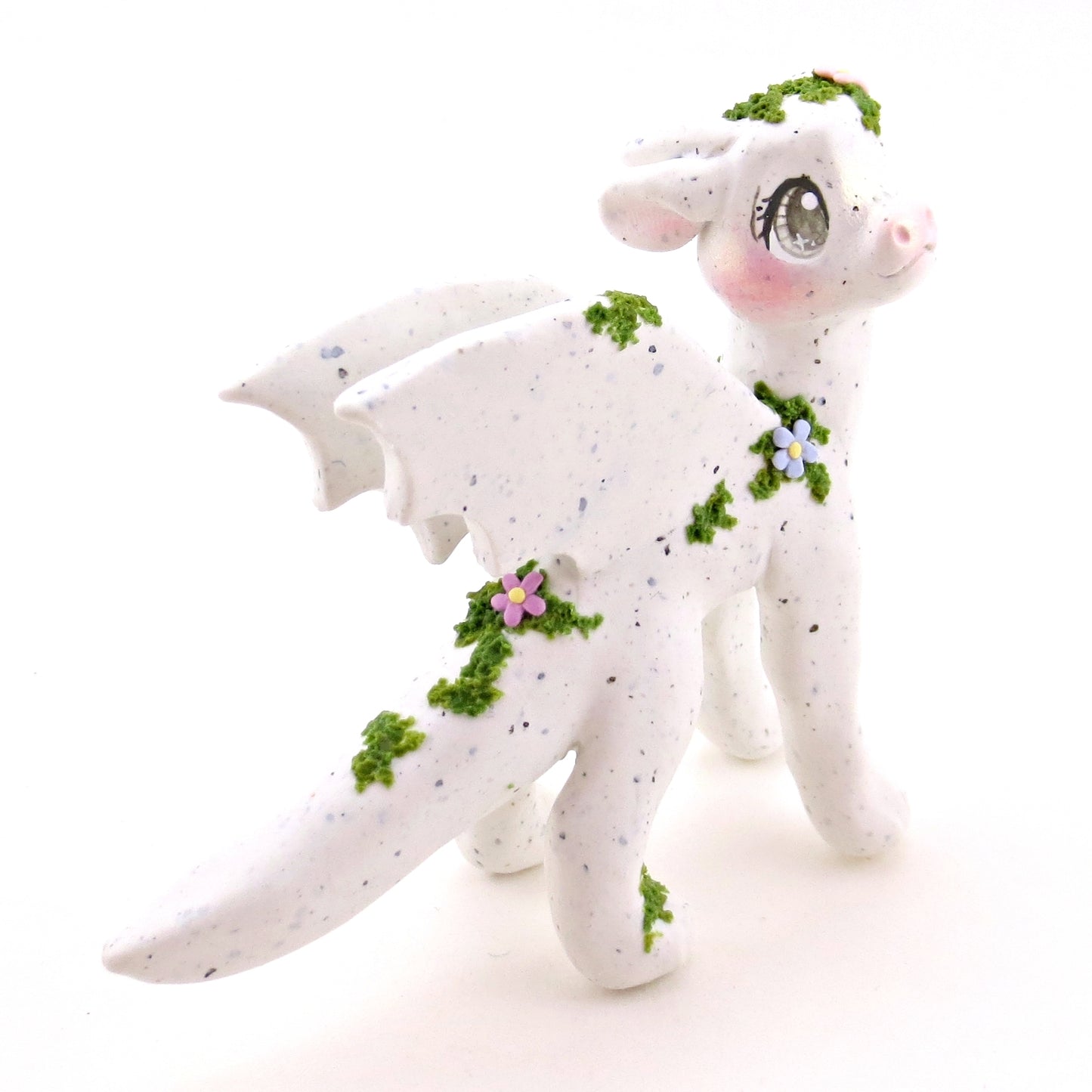 "White Granite" Mossy Gargoyle Dragon Figurine - Polymer Clay Animals Fairytale Spring Collection