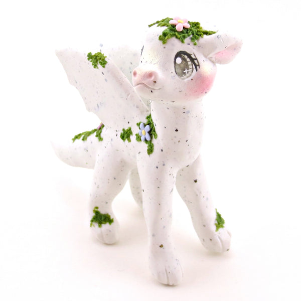 "White Granite" Mossy Gargoyle Dragon Figurine - Polymer Clay Animals Fairytale Spring Collection