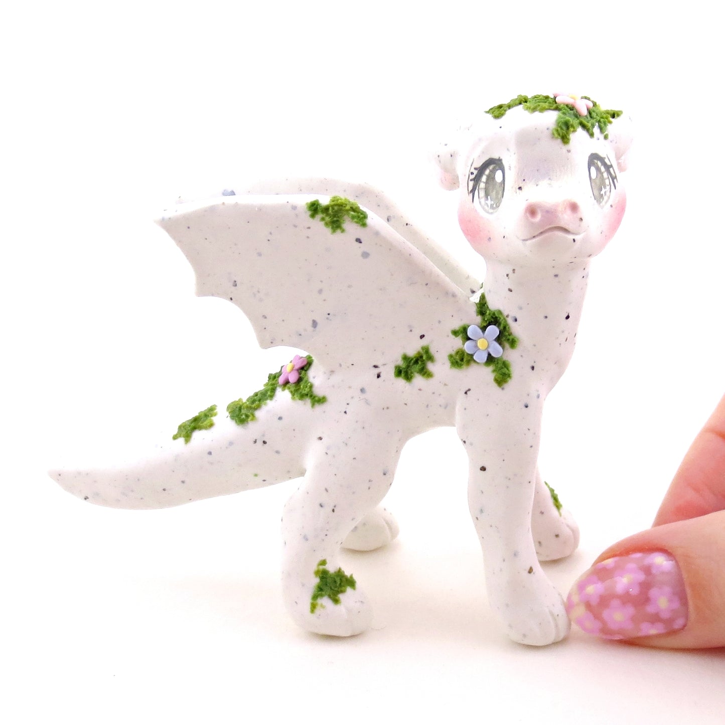 "White Granite" Mossy Gargoyle Dragon Figurine - Polymer Clay Animals Fairytale Spring Collection