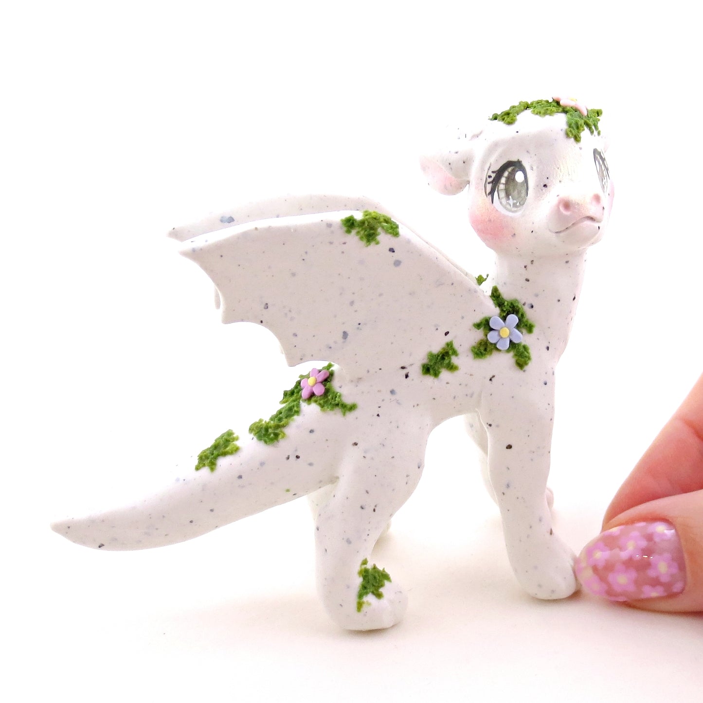 "White Granite" Mossy Gargoyle Dragon Figurine - Polymer Clay Animals Fairytale Spring Collection