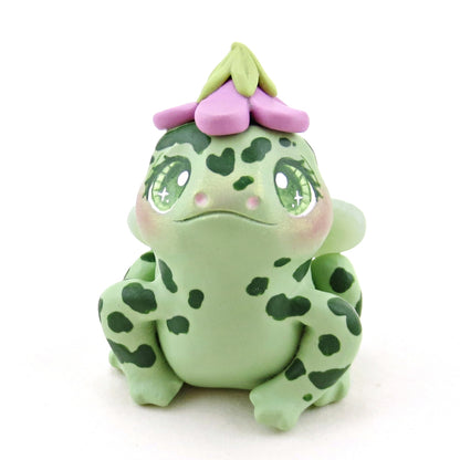 Fairy Frog in a Flower Hat Figurine - Polymer Clay Animals Fairytale Spring Collection