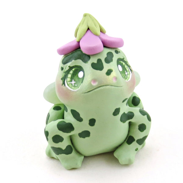 Fairy Frog in a Flower Hat Figurine - Polymer Clay Animals Fairytale Spring Collection