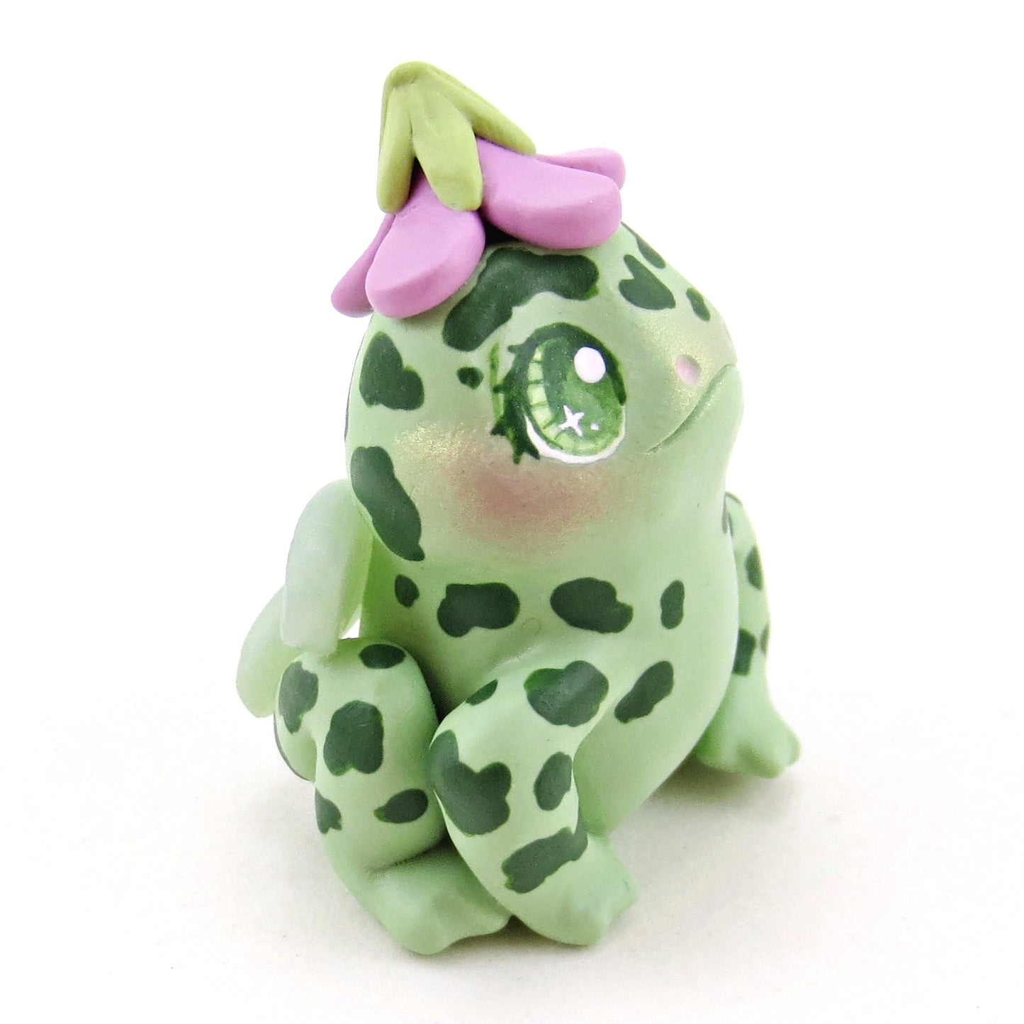 Fairy Frog in a Flower Hat Figurine - Polymer Clay Animals Fairytale Spring Collection