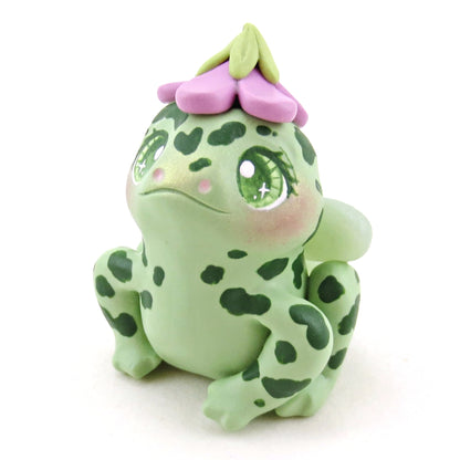 Fairy Frog in a Flower Hat Figurine - Polymer Clay Animals Fairytale Spring Collection