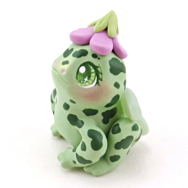 Fairy Frog in a Flower Hat Figurine - Polymer Clay Animals Fairytale Spring Collection