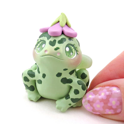 Fairy Frog in a Flower Hat Figurine - Polymer Clay Animals Fairytale Spring Collection