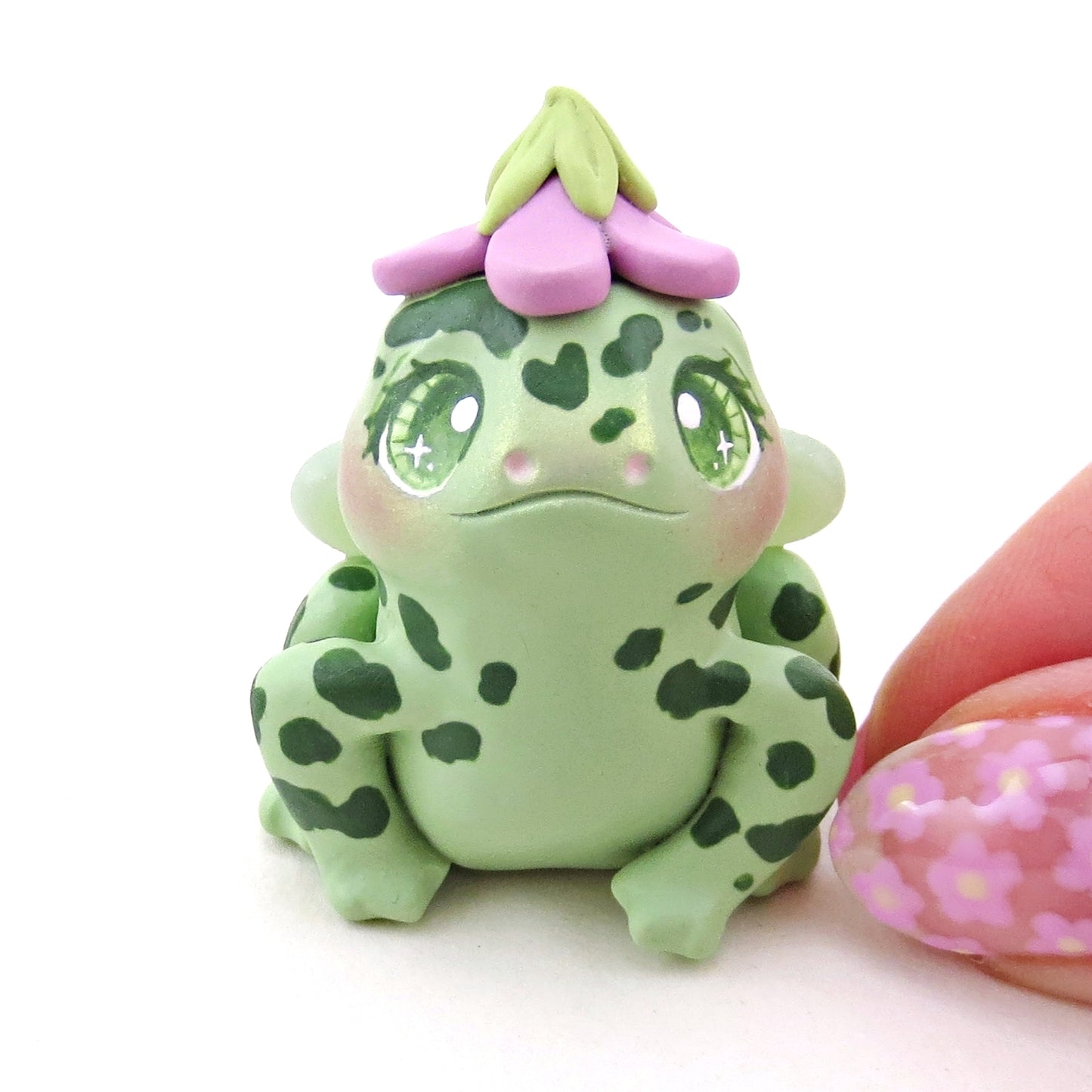 Fairy Frog in a Flower Hat Figurine - Polymer Clay Animals Fairytale Spring Collection