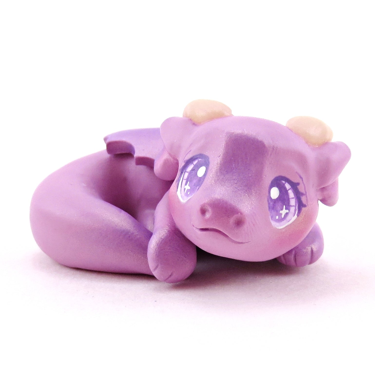Sleepy Lilac Purple Baby Dragon Figurine - Polymer Clay Animals Fairytale Spring Collection