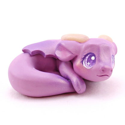 Sleepy Lilac Purple Baby Dragon Figurine - Polymer Clay Animals Fairytale Spring Collection