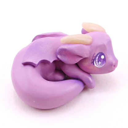 Sleepy Lilac Purple Baby Dragon Figurine - Polymer Clay Animals Fairytale Spring Collection