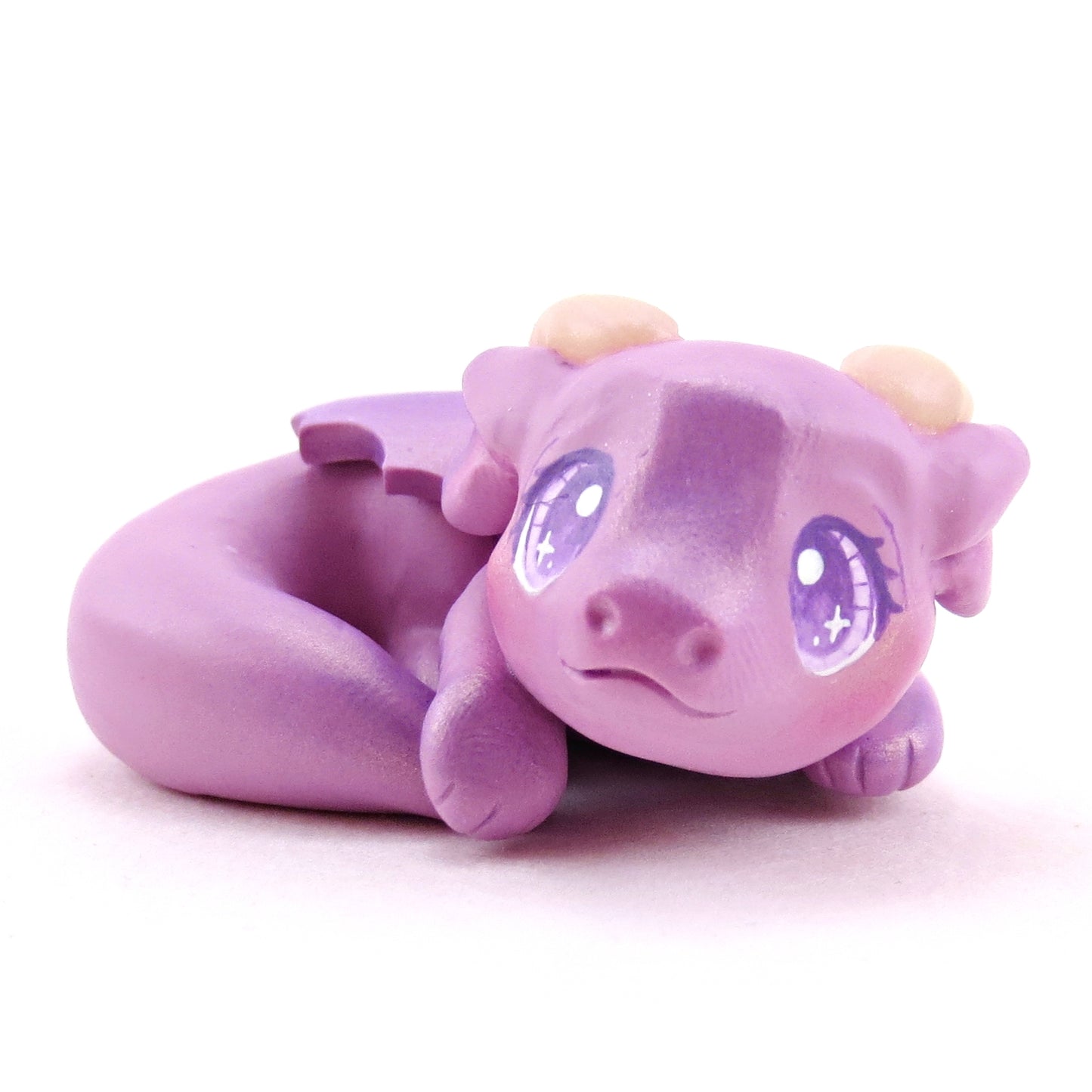 Sleepy Lilac Purple Baby Dragon Figurine - Polymer Clay Animals Fairytale Spring Collection